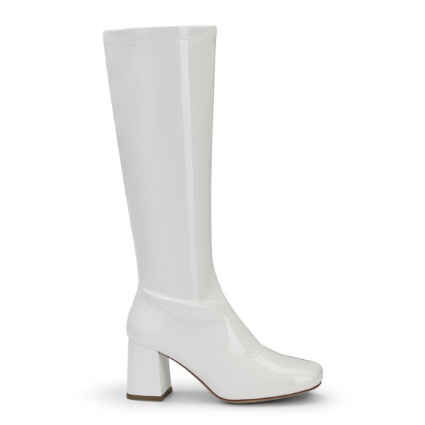 Desire Square Toe Chunky Knee High Gogo Bootscccdddeeeddd - WHITE PATENT PU - 2